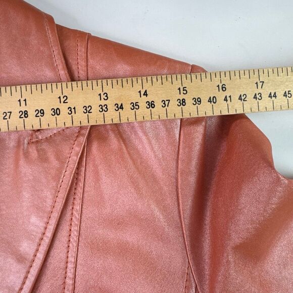 Vintage 90s Worthington Pink Coral Pearl Leather Jacket Fitted Size Medium EUC - Picture 6 of 10